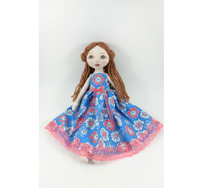 Handmade Rag Doll In A Blue Dress