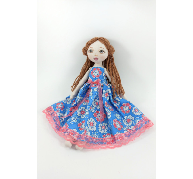 Handmade Rag Doll In A Blue Dress