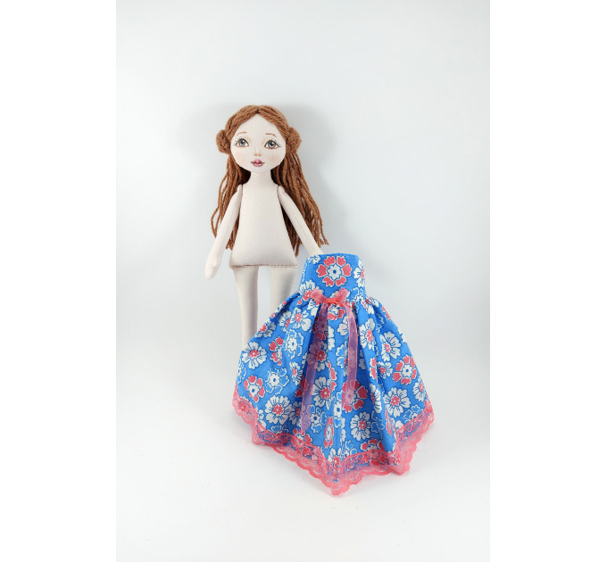 Handmade Rag Doll In A Blue Dress