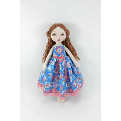 White Little Cloth Doll In A Blue Dress