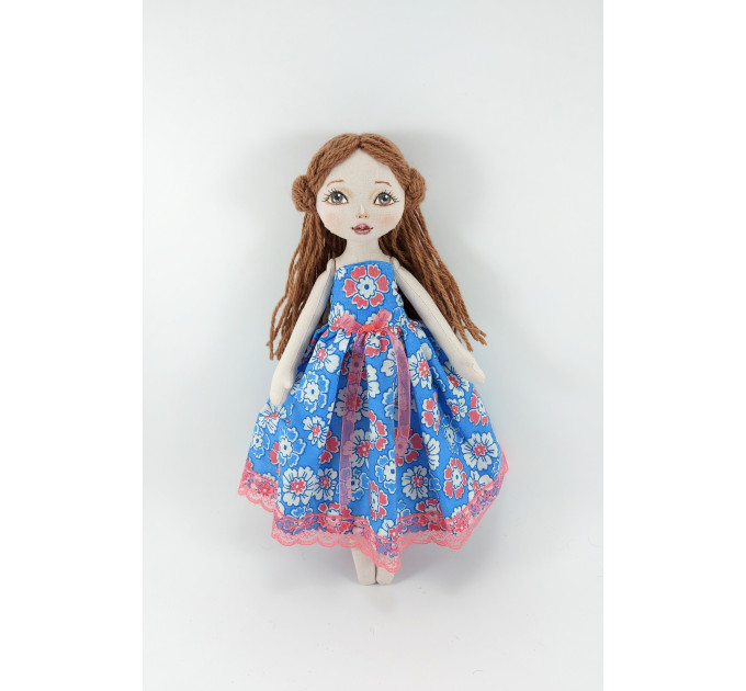 Handmade Rag Doll In A Blue Dress