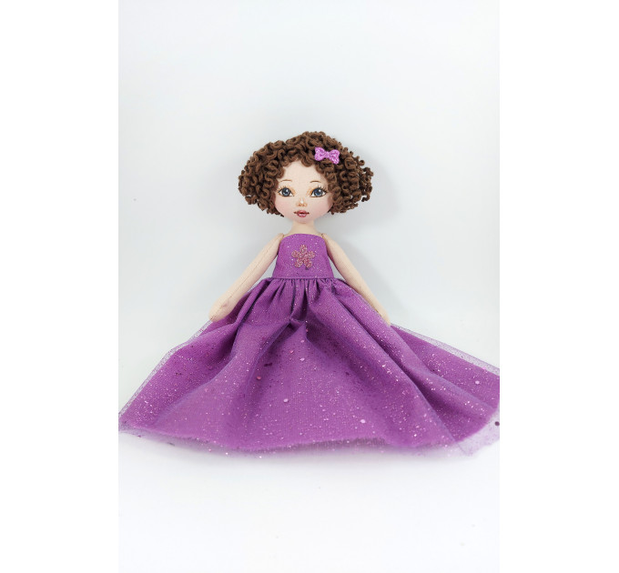 White Little Rag Princess Doll In A Violet Dress