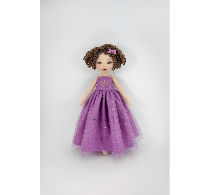 White Little Rag Princess Doll In A Violet Dress