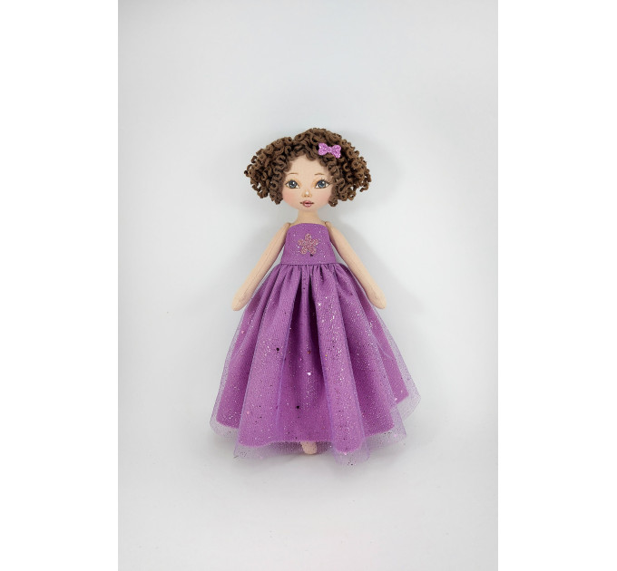 White Little Rag Princess Doll In A Violet Dress