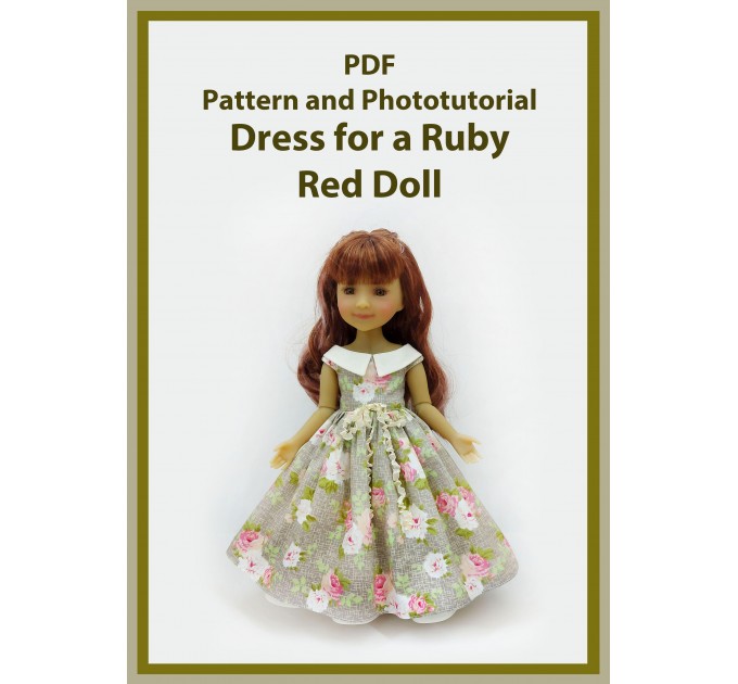 Pattern and phototuorial of a dress for a Ruby Red Doll PDF, made of cotton fabric